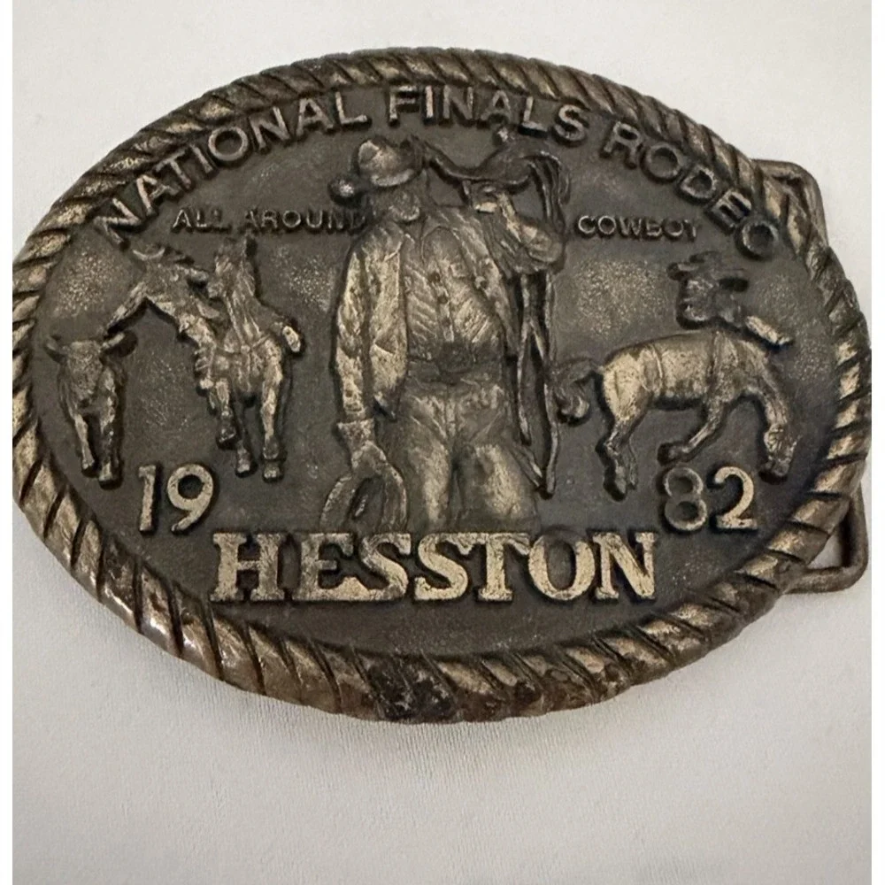 1982 Hesston National Finals Rodeo NFR Belt Buckle 8th Edition Cowboy Brass